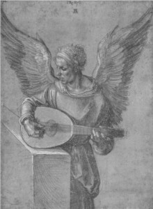 Winged man playing the lute Durer