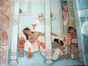 Buddha_leaving_his_family,_a_mural_at_Mulagandhakuty_Vihara,_Sarnath - Ajay Tallam